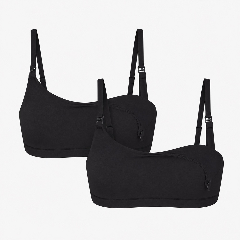 NEW SKIMS Fits Everybody Maternity Nursing Scoop Bralette 2 Pack Onyx Black LG